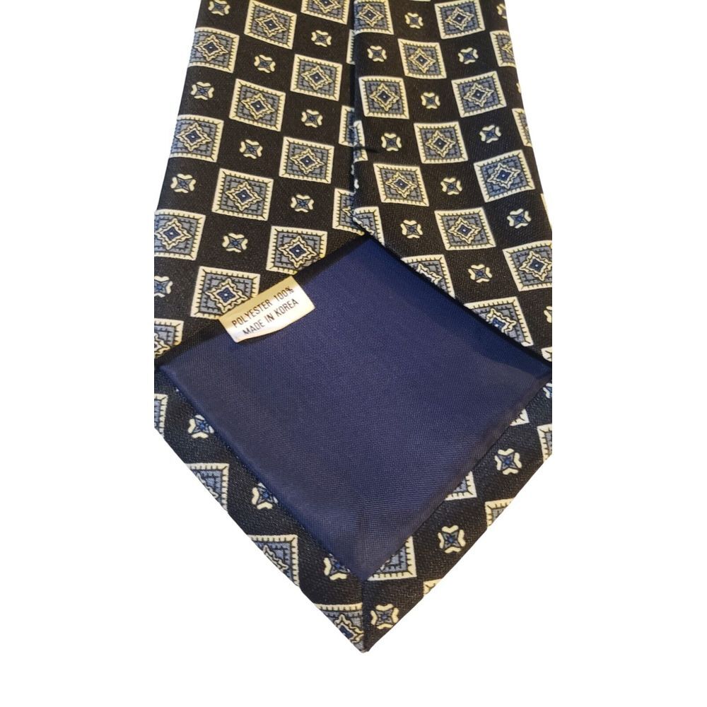 New Noble MEN'S NECKTIE Black Blue White Geometric 100% Polyester Made in‎ Korea - Picture 6 of 10